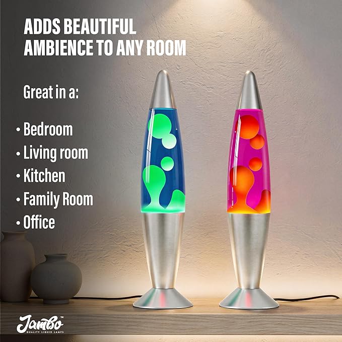 JAMBO 2 Pack- 16" Beautiful Lamp- Blue with Yellow/Green Wax and Purple with Yellow Wax, Relaxing Liquid Lamp, Night Light Nightlight, Lamps for Adults Teens Kid