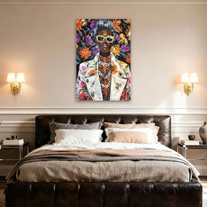 YETHEN WAL 24x36 inch Black Woman Portrait Wall Art – African American Afrocentric Floral Canvas Print, Modern Glam Black Woman Wall Decor for Living Room, Bedroom, Office, Vertical Fashion Artwork