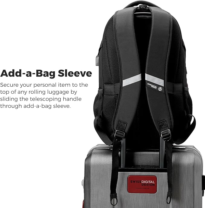 Swissdigital Design Laptop Backpack with USB Charging Port, Travel Backpack Fits 15.6 inches Computer, 31L College School Backpack for Men, Haze Blue/Black | SD803-16