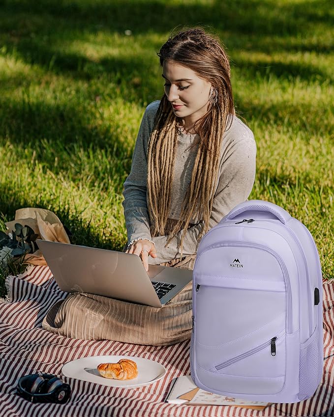 MATEIN Large 17 Inch Laptop Backpack for Women, Lightweight Travel Backpack Fits College School Essentials, Anti Theft Work Commute Nursing Computer Bag TSA Approved for Weekender Trip, Light Purple