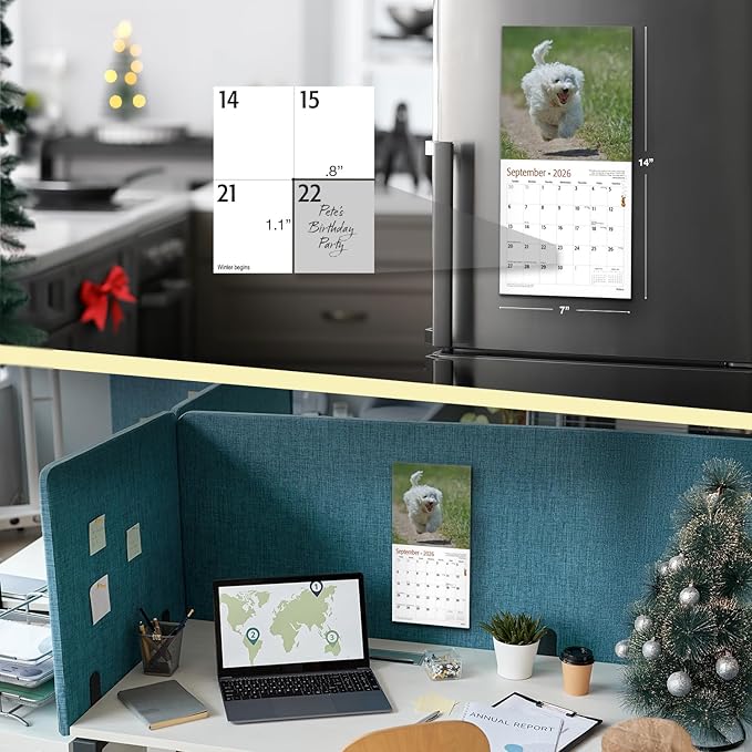RED EMBER Maltese 2026 Mini Wall Calendar 12 Month | 7" x 14" Open | Thick & Sturdy Paper | Holiday Gift | Cute Puppy Dog Calendar 2026