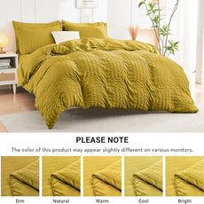 HYMOKEGE Mustard Yellow Twin XL Comforter Set Seersucker 5 Pieces, All Season Luxury Bed in a Bag for Bedroom, Bedding Set with Comforter, Sheets, Pillowcase & Sham