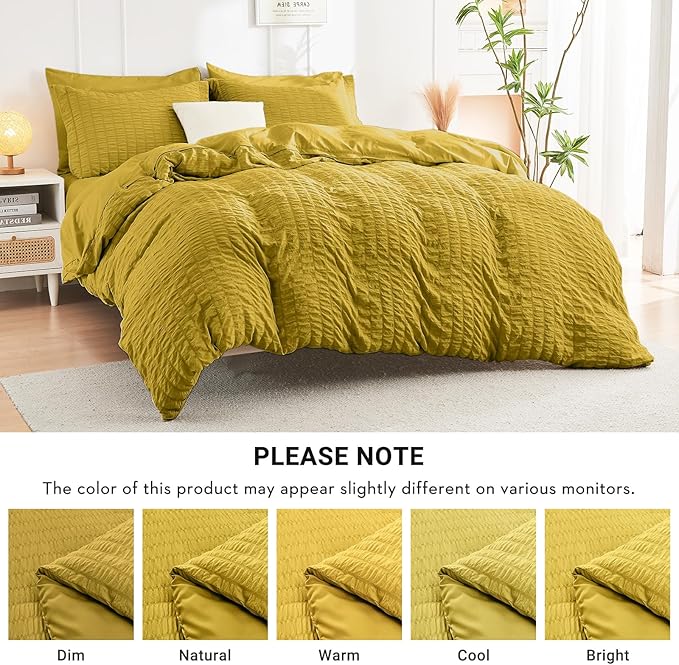 HYMOKEGE Mustard Yellow Twin XL Comforter Set Seersucker 5 Pieces, All Season Luxury Bed in a Bag for Bedroom, Bedding Set with Comforter, Sheets, Pillowcase & Sham