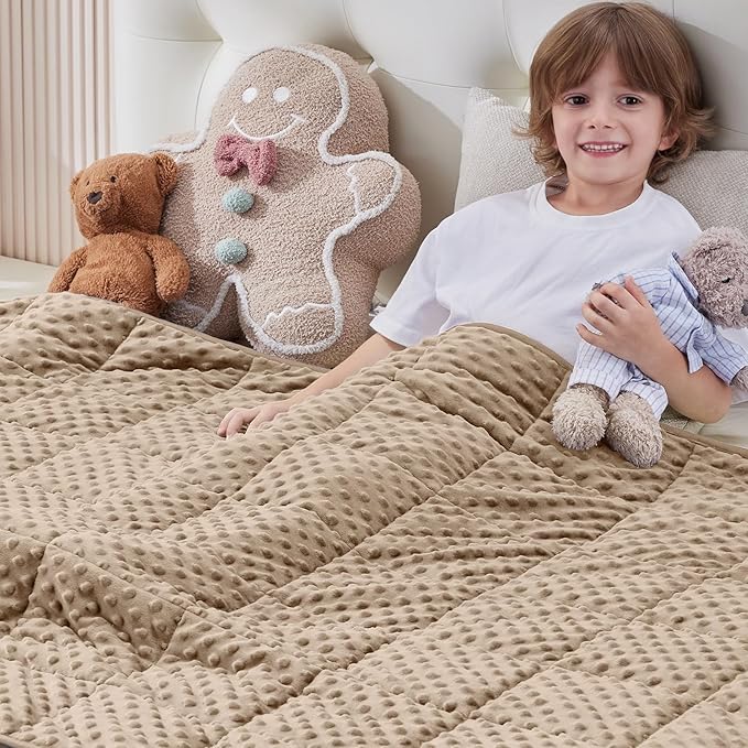 anfie Weighted Blanket Kids(50"x60" 5lbs) Weighted Blanket Cooling Blanket for Sleeping,Throw Size Breathable Blanket with Premium Glass Bead(Khakil)