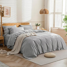 JELLYMONI Cotton Duvet Cover King Size - Light Gray Comforter Cover with Button 100% Washed Cotton 3PCS Breathable Soft Solid Bedding Set Duvet Cover 104×90in & 2 Pillowcases (NO Comforter)