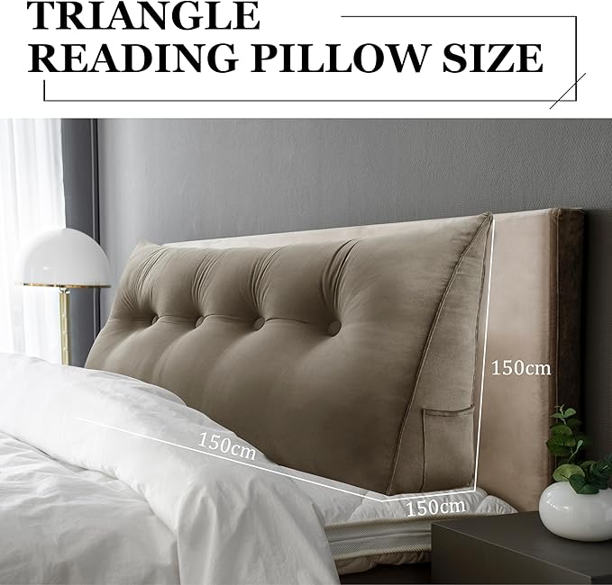 10 lbs Thickened Wedge Pillow Headboard Body Positioner Bed Wedge Pillow Backrest Support Triangular Headboard Cushion with Side Pocket Gift for Mom Velvet Positioning Support Taupe Full