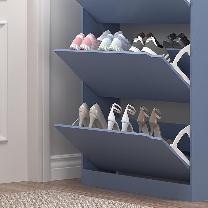Shoe Cabinet with 3 Flip Drawers, Hidden Wood Shoe Cabinet,Freestanding Shoe Storage Cabinet for Entryway Hallway. 47.2" H*31.5" W*9.45" D