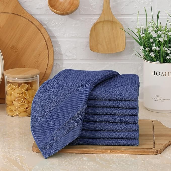 Homaxy 100% Cotton Dish Cloths, 6 Pack - 12 x 12 Inches, Waffle Weave Super Soft and Absorbent Dish Towels Quick Drying Dishcloths, Navy Blue