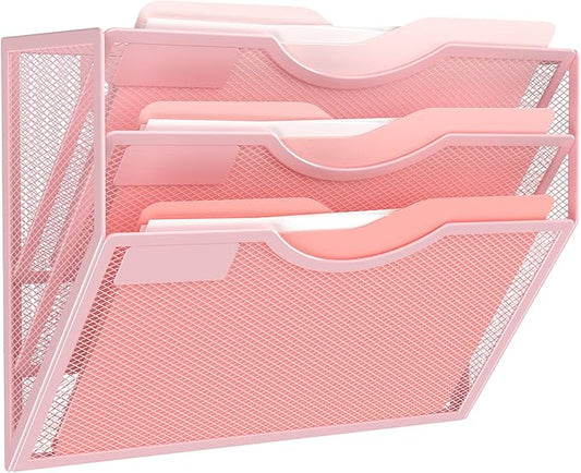 Kuntine.B Wall File Organizer (Pink, 3 Tier)