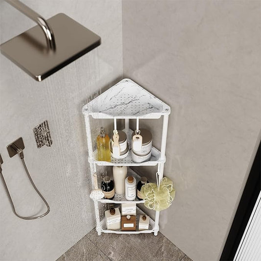 Orimade Rustproof 4 Tier Floor Standing Corner Shower Caddy Organizer, Plastic Metal Splicing Floor Corner Shelf Rack Storage Stands for Bathroom, Marble