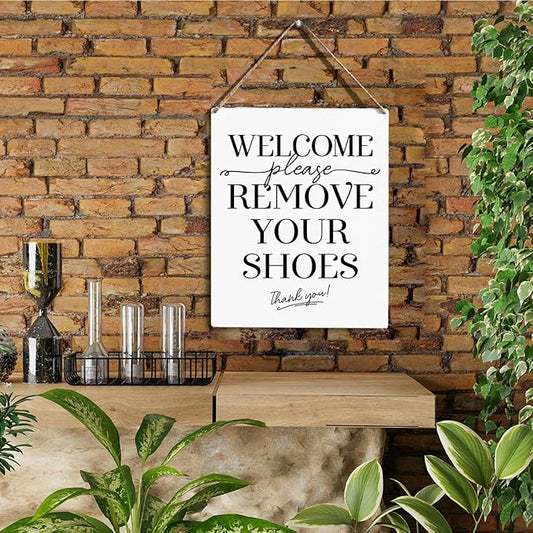 YCYD Welcome Sign for Front Door, Please Remove Your Shoes Signs, No Shoes Sign for Home Farmhouse, Wooden Hanging Plaque 10 x 8 Inch, for Office Bedroom Living Room Home Decor Gifts