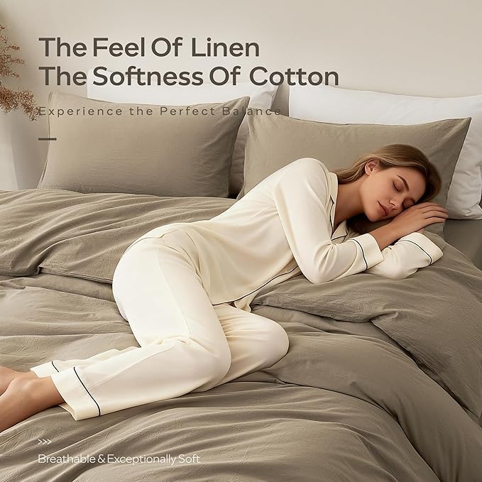 JELLYMONI Duvet Cover King Size - Washed Cotton Comforter Cover with Linen-Like Texture,Breathable & Soft Bedding for Modern Home,Guest Room and Everyday Use,Dusty Khaki 1 Duvet Cover & 2 Pillowcases