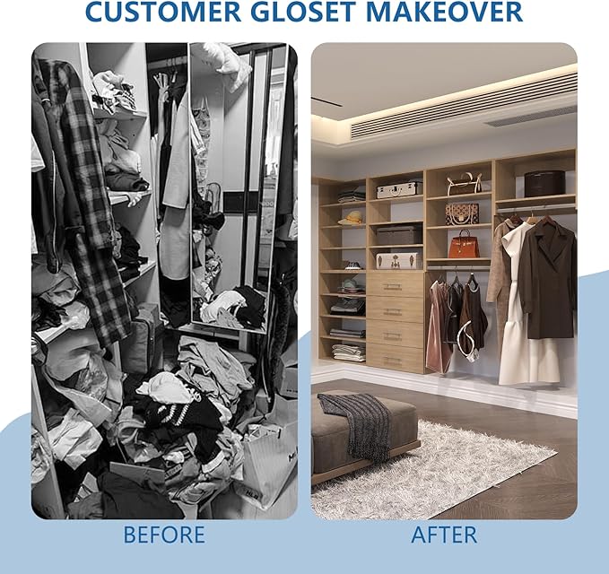 Modular Closet System, 78" Wide Closet Organizer System with Hanging and Drawers, Wood Tower Closet Storage for Walk In Closets, Wall Mounted Wardrobe Organizer Kit System, Bedroom, Wood