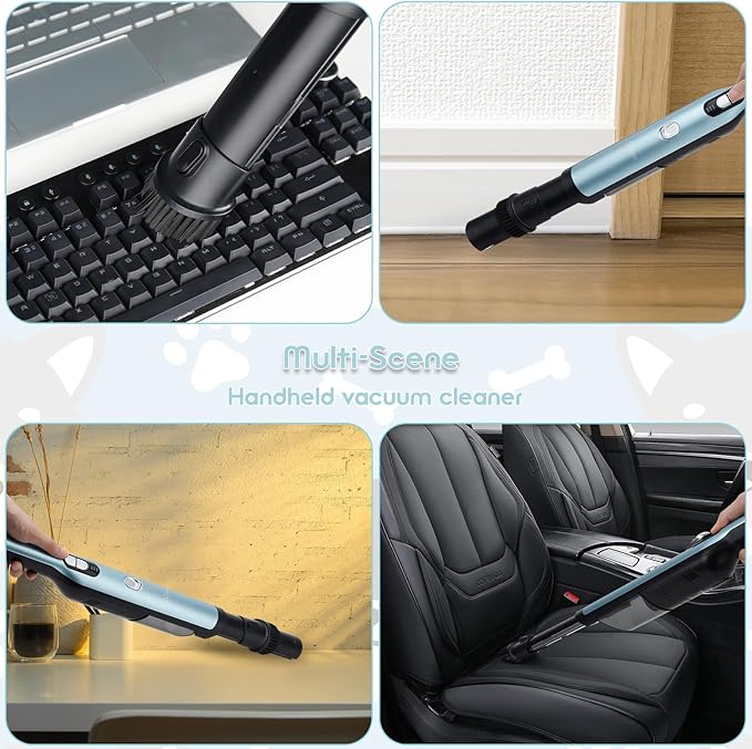 Handheld Cordless Vacuum Cleaner, Portable Car Vacuum with 18KPa Suction Power, Quick-Charge Hand Vac with LED Headlight & Storage Dock for Home Office Desk Keyboards Pet Hair, Blue