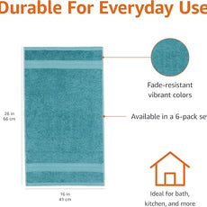 Amazon Basics Fade-Resistant 100% Cotton Hand Towel, 6 Pack, 16