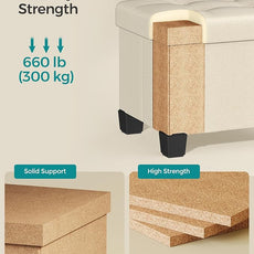 SONGMICS Storage Ottoman, Small Ottoman Foot Rest with Legs, 12.6 x 15.8 x 13.2 Inches Foot Stool, Load up to 660 lb, for Living Room, Bedroom, Dorm, Cream White ULSF012W01