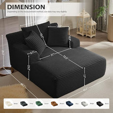67 Inch Oversized Chaise Lounge Chair Indoor, Corduroy Upholstered Boneless Sofa Bed, Deep Seat Sleeper Couch Reading Chairs, Cloud Sofas Couches for Living Room, No Assembly Required (Black)
