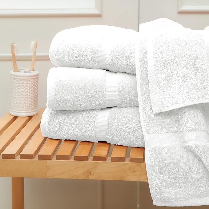 Towel Bazaar Premium Cotton Super Soft and Absorbent Turkish Towels (8-Piece Towel Set, White)