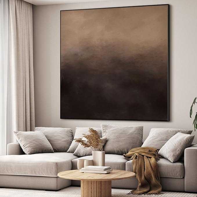 72"x72" XL Framed Wall Art - Moody Abstract Landscape Brown/Beige Tone (Frame Assembly Required)