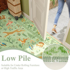 DUKINO 8x10 Rug, Washable Animal Living Room Rug with Non Slip Vintage Design, Soft Low Pile Large Carpet for Bedroom, Nursery, Dining Room, Farmhouse, Playroom, Light Green