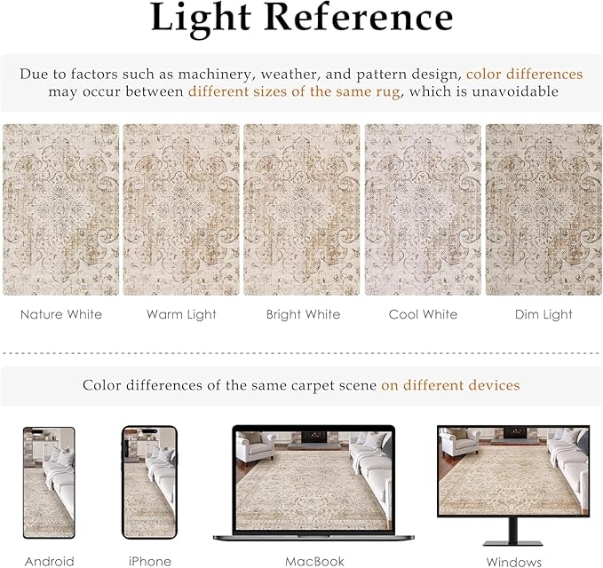 5x7 Washable Beige Area Rug Vintage Living Room Bedroom Carpet Non-Slip Soft Low Pile Distressed Indoor Throw Rug for Dining Room Entryway Office
