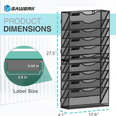 11-Tier Wall File Organizer Hanging Wall File Holder Wall Mount Paper Folder Organize, Mesh Magazine Document Mail Organizer Wall Organizer for Office School Home, Black