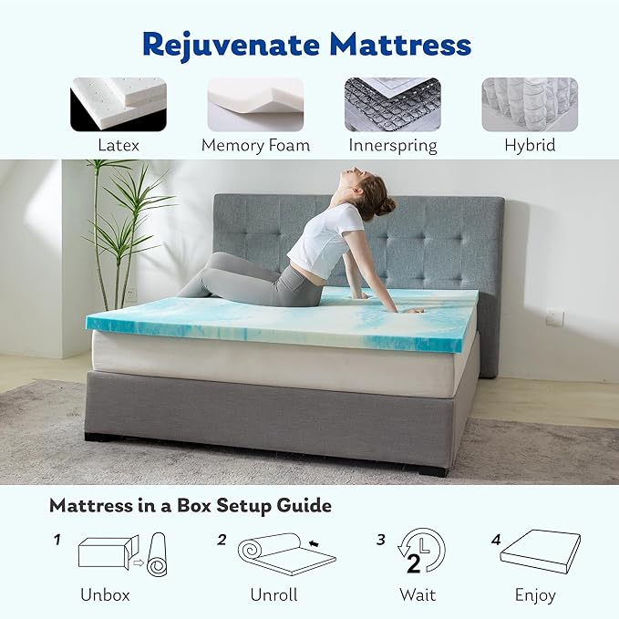 MLILY King Mattress Topper 3 Inch Memory Foam Bed with Gel Infusion, Cooling Pad in a Box,CertiPUR-US Certified, 76”x80”, Blue