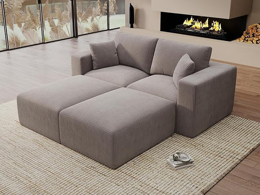 Modular Sleeper Sofa Bed Modern Sectional Couches for Living Room - 79" Boneless Cloud Couch - No Assembly Required Grey Corduroy Convertible Sponge Compression Sofas with Chaise for Home House