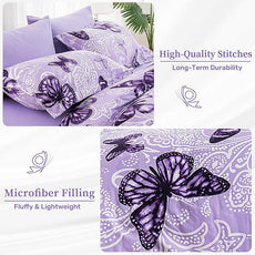 ARTALL Bed in A Bag Twin Size 5 Pieces, Purple Paisley Butterfly Bedding Comforter Set All Season Bed Set with 1 Comforter, 1 Pillow Sham, 1 Flat Sheet, 1 Fitted Sheet, 1 Pillowcase
