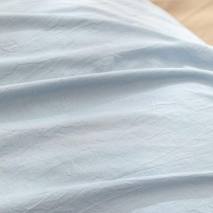 BESTOUCH Duvet Cover Set 100% Washed Cotton Linen Feel Super Soft Comfortable Chic Lightweight 3 PCs Home Bedding Set Cornflower Blue Queen