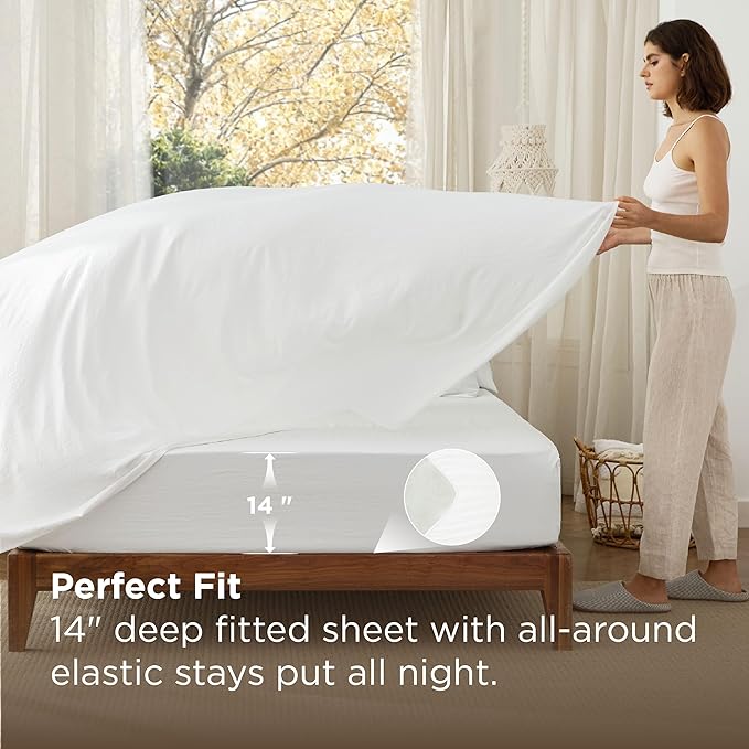 Bedsure California King Size Comforter Set, White Soft Prewashed Bedding for All Seasons, 7 Pieces Warm Winter Down Alternative Bed Set, Fluffy Bed in a Bag with Sheets, Pillowcases & Shams