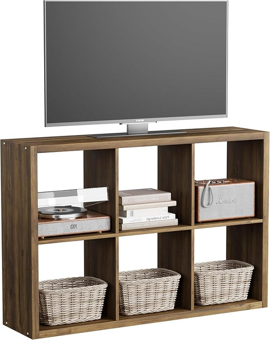 6 Cube Storage Organizer, 2x3 Cube Bookshelf, Cubby Storage Shelf, Wooden Organizer Shelf with Thickened Boards, for Closet Bedroom Home Office Living Room, 36.93" L x 9.37" W x 25.12" H, Brown