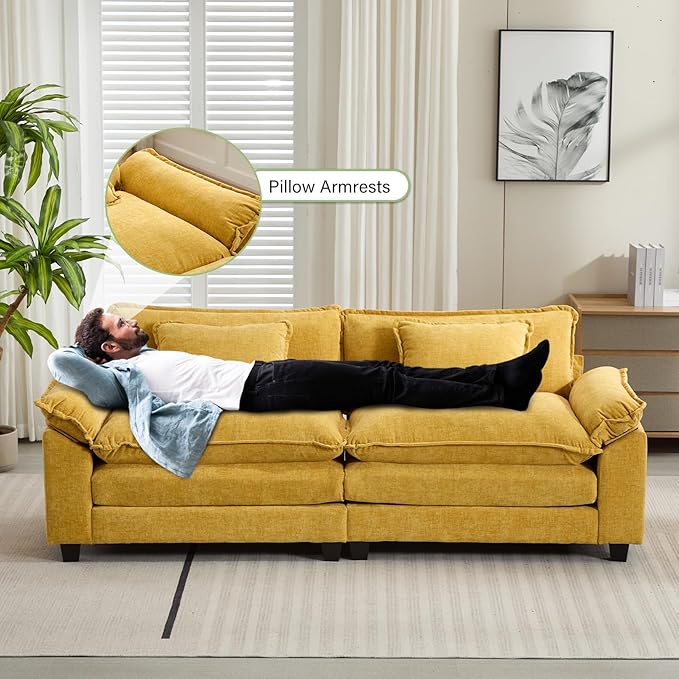 86" Modular Sectional Sofa, Comfy Cloud Couch Sectional Sofa, Chenille Sofa Sleeper Deep Seat Sofa with Throw Pillows for Living Room (Yellow, 86"- Loveseat)