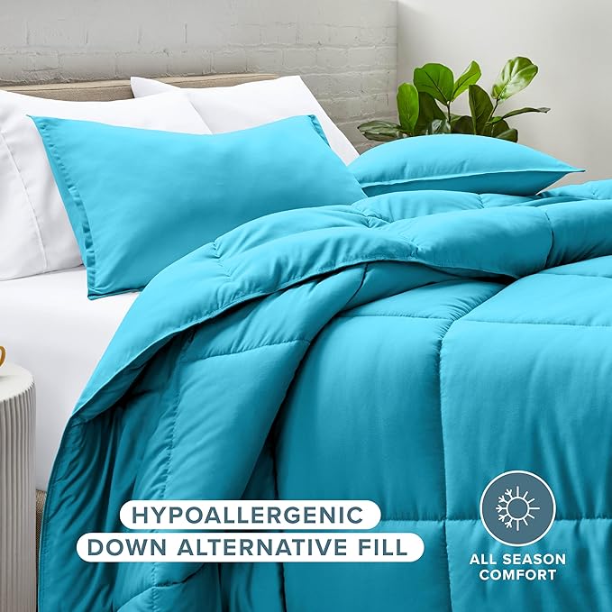 Bare Home Comforter Set - Queen Size - Ultra-Soft - Goose Down Alternative - Premium 1800 Series - All Season Warmth (Queen, Aqua)