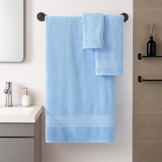 REDKISS Blue Towel Set of 8-100% Cotton Luxury Bath Towels Set for Bathroom, 600 GSM Highly Absorbent Bathroom Towel with 2 Large Bath Sheet, 2 Hand, 4 Washcloths, Blue Shower Towels for Dorm