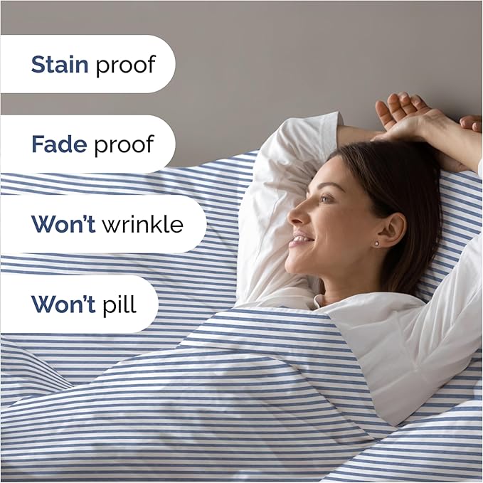 Duvet Cover King Size Set - Extra Soft King Size Duvet Cover 104 x 90 with 2 Pillow Shams - Hotel Luxury Easy Care and Fade Free w/Zipper Closures & Ties - Comfy Breathable Bedding Set (Blue Stripes)