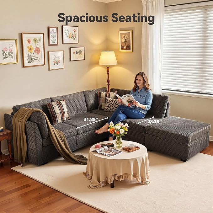 Modular Sectional Sofa,5 Pieces Sectional Couches for Living Room,131X65 L Shaped Cloud Couch with Ottoman Chaise Set