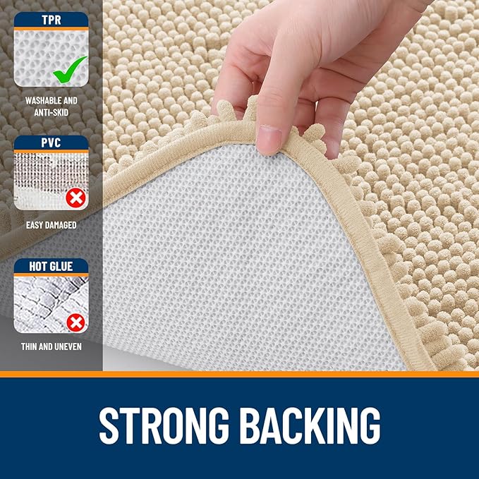 OLANLY Bathroom Rugs 47x24, Extra Soft Absorbent Chenille Bath Rugs, Rubber Backing Quick Dry, Machine Washable Bath Mats for Bathroom Floor, Tub and Shower, Home Decor Accessories, Beige