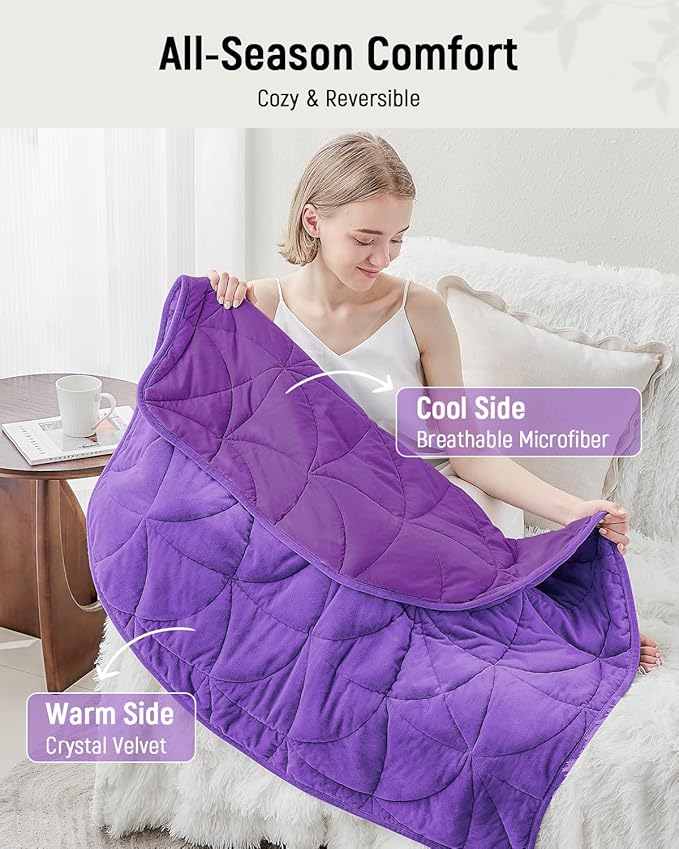 Weighted Lap Blanket 7 lbs for Adults, Luxury Soft Small Weighted Blanket, Compact Portable Weighted Lap Pad for Relaxation, Sleeping, Travel, All-Season Use, Deep Purple, 40" x 52"