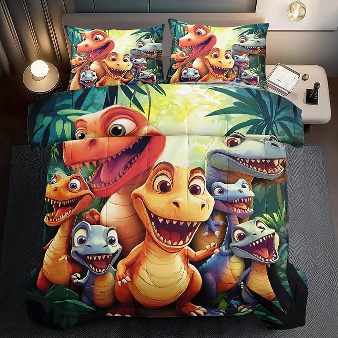 Dinosaur Comforter Set Twin Boys,Cartoon 3D Dinosaur Bedding Set Twin Bed Kids,3D Dragon Comforter Dragon Quilt Pattern Bedroom Decor,Cute Animal Bedding Kawaii Animal Quilt Girls