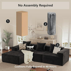 110” Sectional Boneless Couch, 3 Seat Grey Corduroy Convertible Sofa Bed with Pillows, Home Sofa Living Room Bedroom, Memory Foam Modular Couch Daybed Lazy Floor Bed