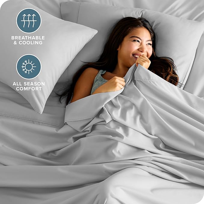 Bare Home Short Queen Sheet Set - 1800 Ultra-Soft Microfiber - Double Brushed - Deep Pockets - Easy Fit - 4 Piece Set - Bed Sheets (Short Queen, Cloud Grey)
