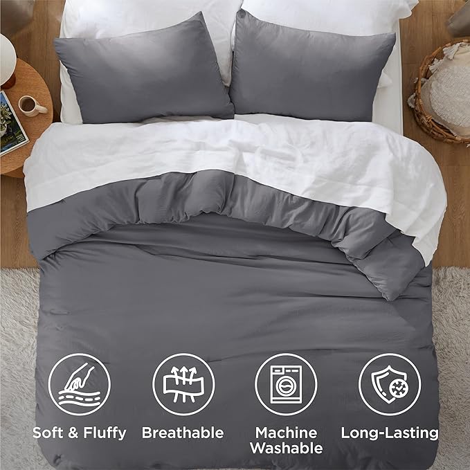Bedsure Twin/Twin XL Comforter Set, Dark Grey Soft Prewashed Bedding for All Seasons, 2 Pieces GentleSoft™ Warm Down Alternative Bed Set, 1 Lightweight Comforter (68"x88") and 1 Pillowcase (20"x26")
