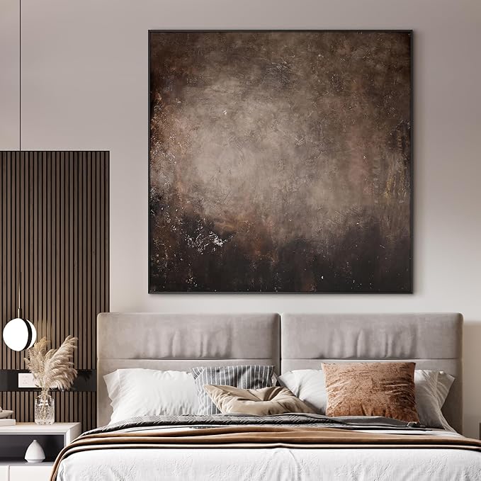 60"x60" XL Framed Wall Art - Industrial Dark Brown and Black Grunge (Frame Assembly Required)