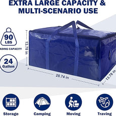 8 Pack Extra Heavy Duty Large Moving Bags with Strong Zipper & Carrying Handles, Sturdy Clothes Storage Bags Totes Bins, Packing Bag Move Boxes College Moving Supplies, Dark Blue - 24 gal