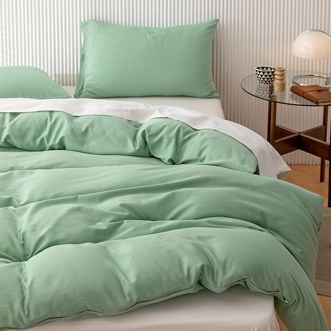 HeimenAogo Egyptian Cotton Duvet Cover Set Queen, Ultra Soft and Breathable Comforter Cover with Zipper Closure, High Thread Count Long Staple Cotton Blanket Cover 3pcs 90"×90", Silt Green