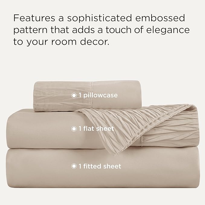Bedsure Twin Sheets Set - 3 Pieces Soft Twin Bed Sheets - Breathable & Cooling - Hotel Luxury - Easy Care Polyester Microfiber Bedding for Women, Men, Beige