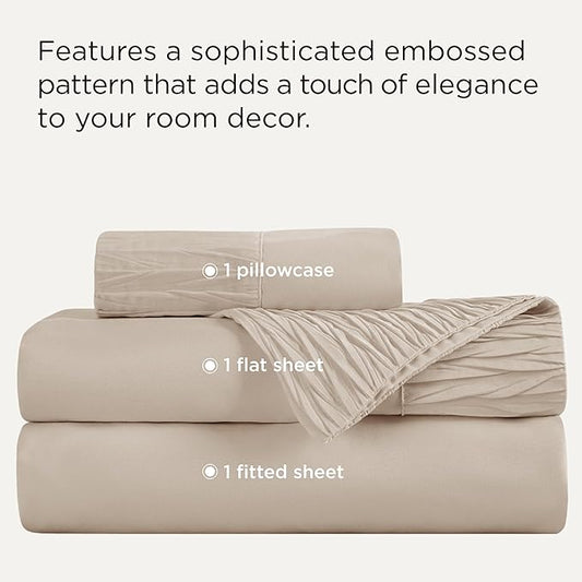 Bedsure Twin Sheets Set - 3 Pieces Soft Twin Bed Sheets - Breathable & Cooling - Hotel Luxury - Easy Care Polyester Microfiber Bedding for Women, Men, Beige