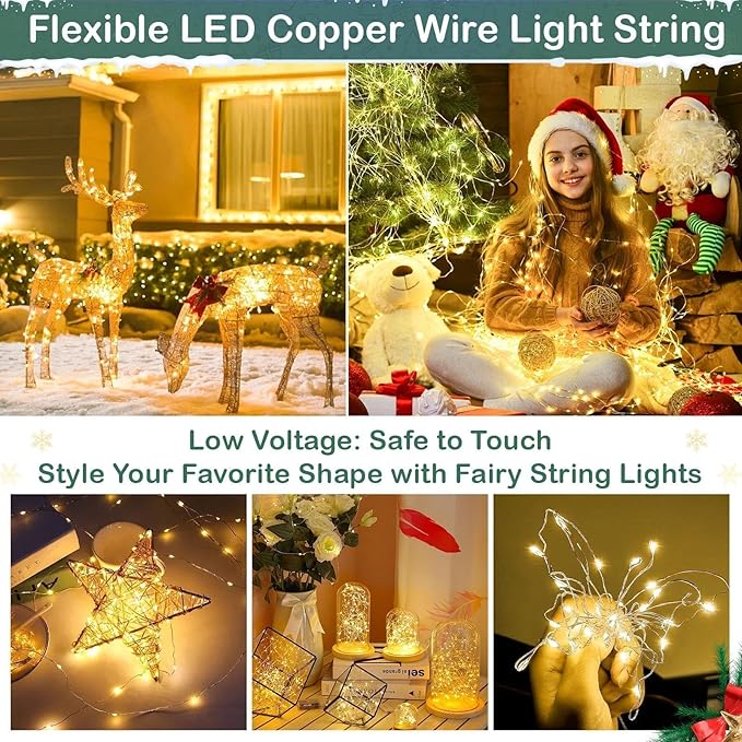 Super Long LED String Lights 99ft 300 LEDs Fairy String Lights with Switch/Timer, Indoor/Outdoor Copper String Lights with Remote, for Birthday Wedding Christmas, Plug in/8 Modes Warm White
