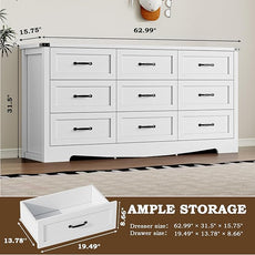 9-Drawer Dresser for Bedroom, Modern Wooden Chest of Drawers with Metal Handles, Anti-Tipping Design, Sturdy and Stable Storage Organizer for Living Room, Entryway, Home Office